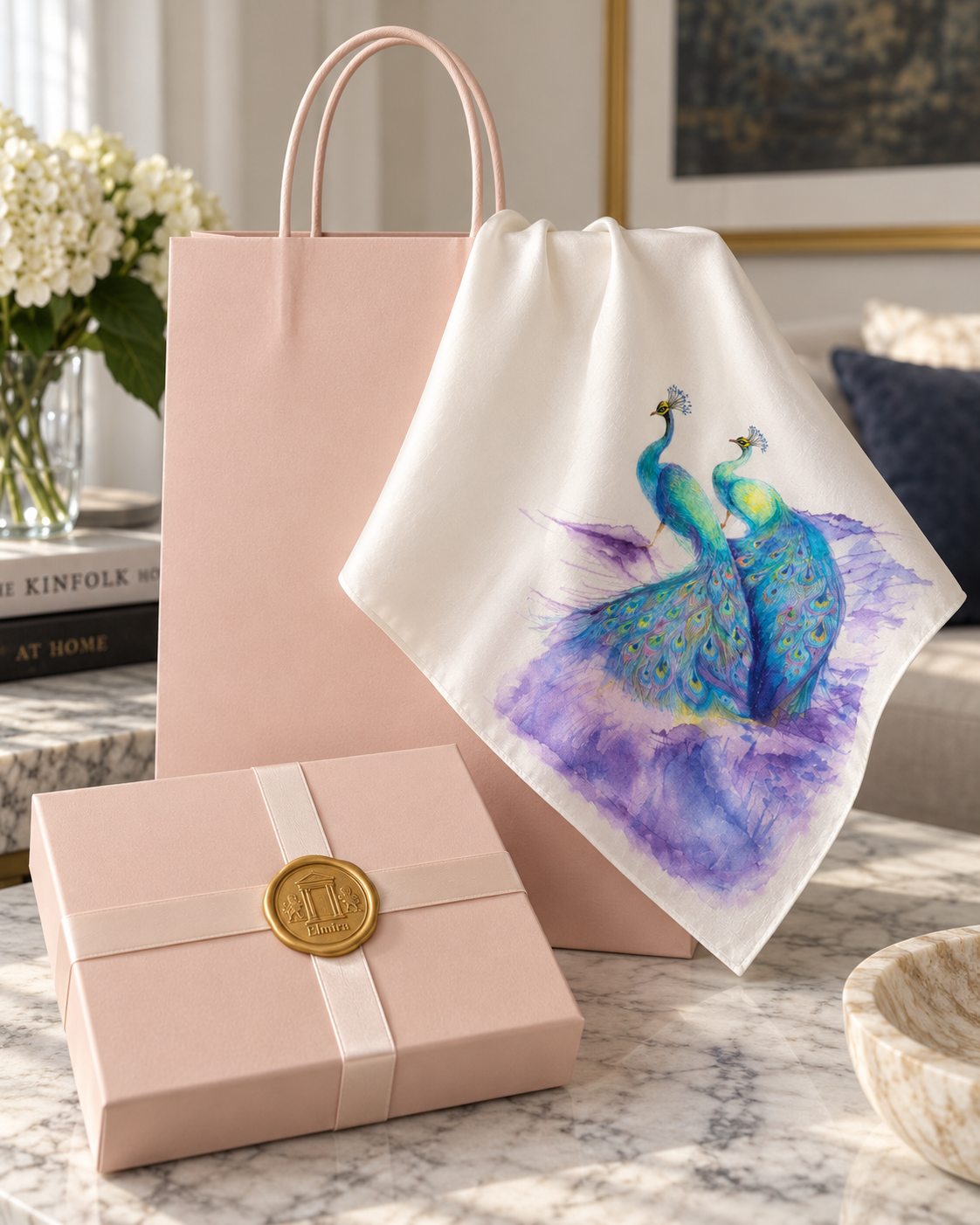 Elysian — Hand-Painted Silk Scarf 50 × 50 cm