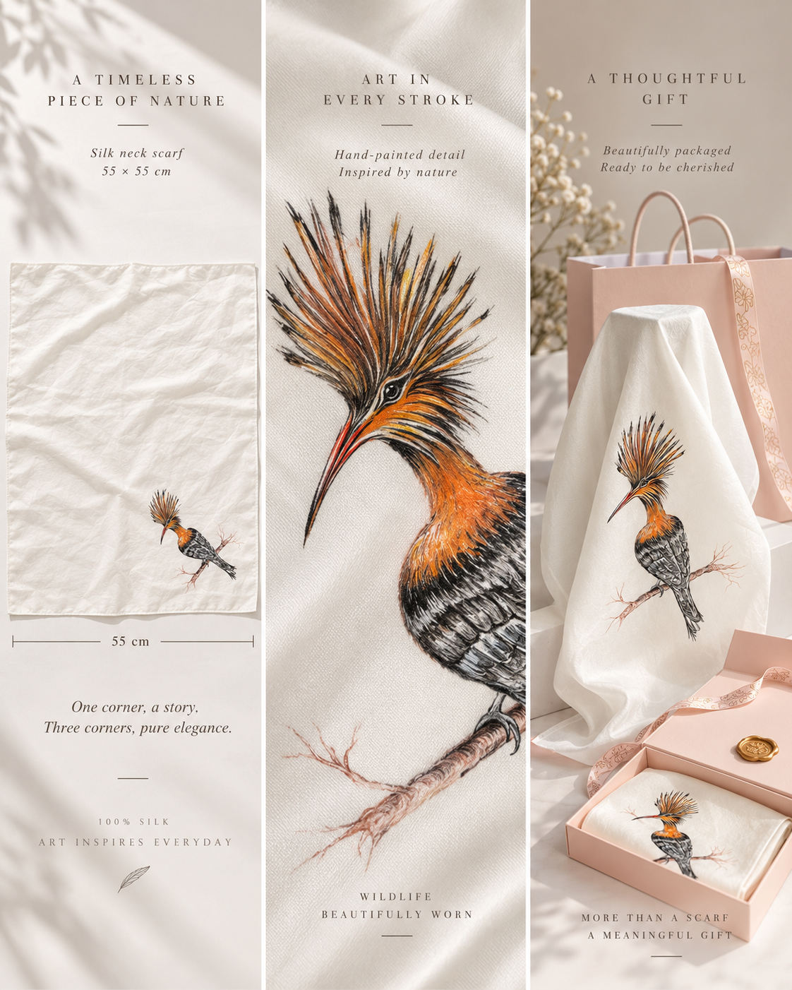 Luma — Hand-Painted Silk Scarf 50 × 50 cm