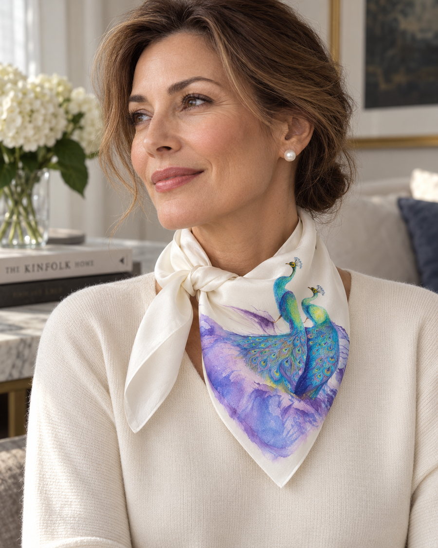 Elysian — Hand-Painted Silk Scarf 50 × 50 cm