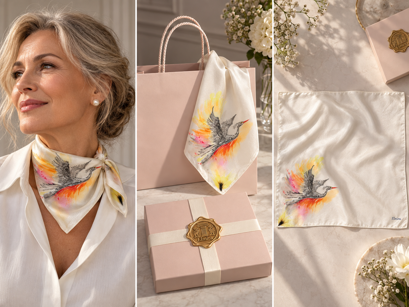 Aurelia — Hand-Painted Silk Scarf 50 × 50 cm