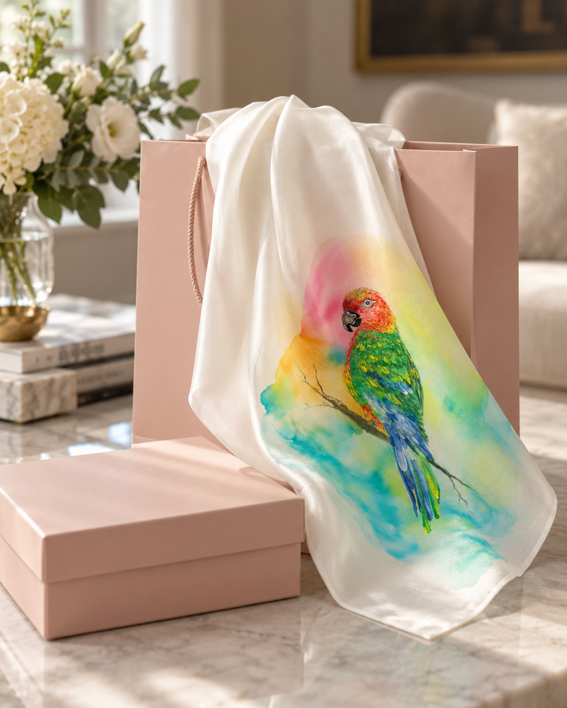 Tooti — Hand-Painted Silk Scarf 50 × 50 cm
