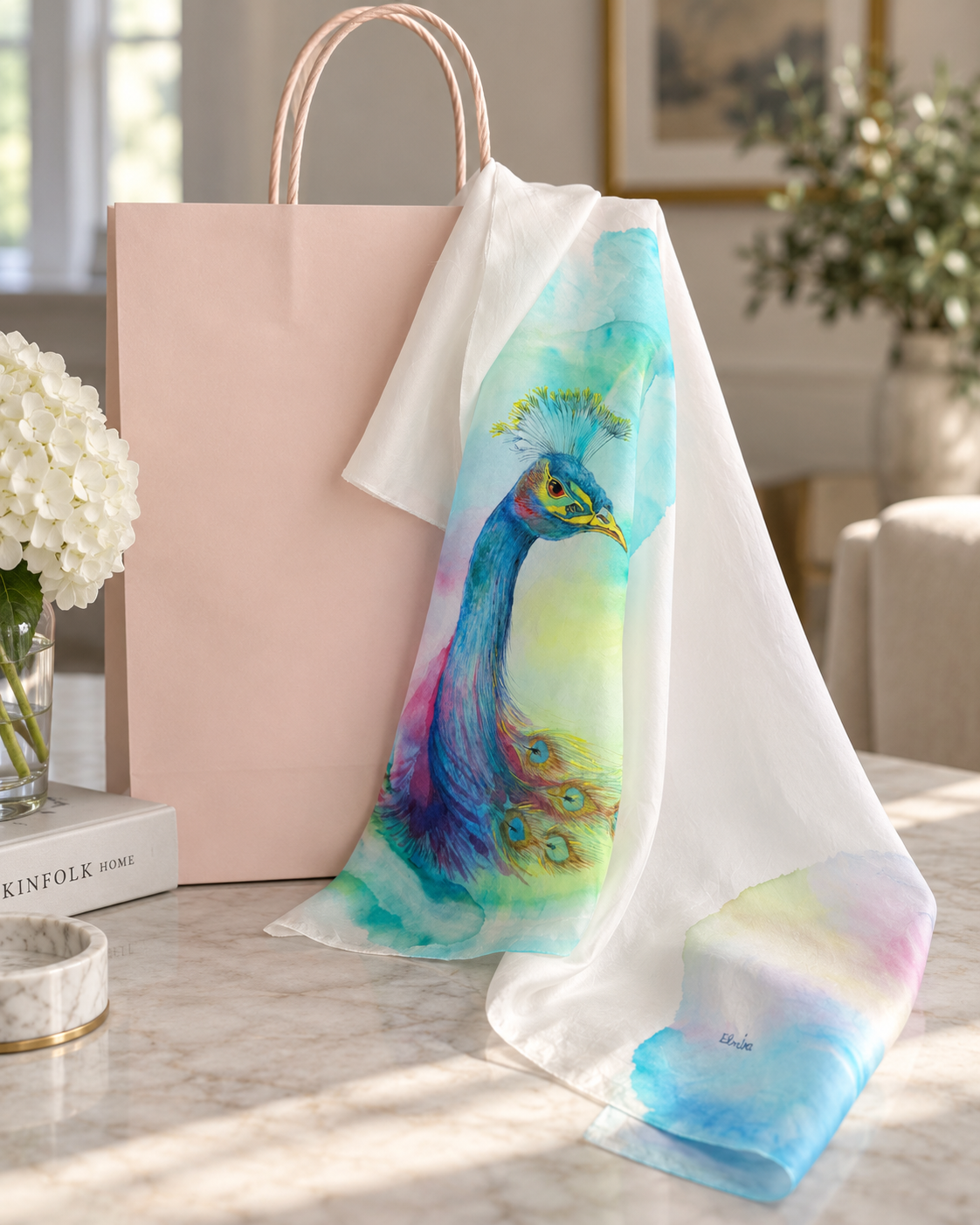 TAVOS — Hand-Painted Silk Scarf 50 × 50 cm