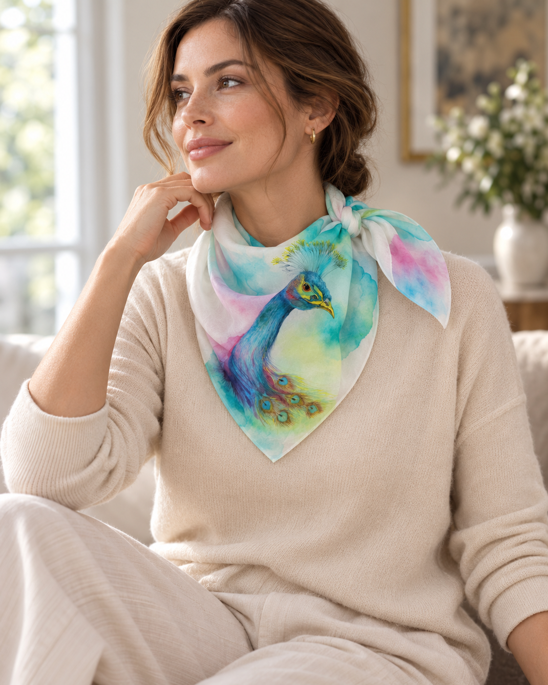 TAVOS — Hand-Painted Silk Scarf 50 × 50 cm