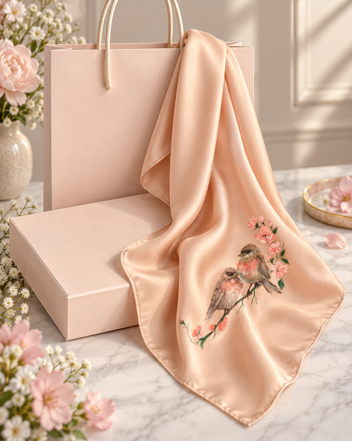 Bahar — Hand-Painted Silk Scarf 50 × 50 cm