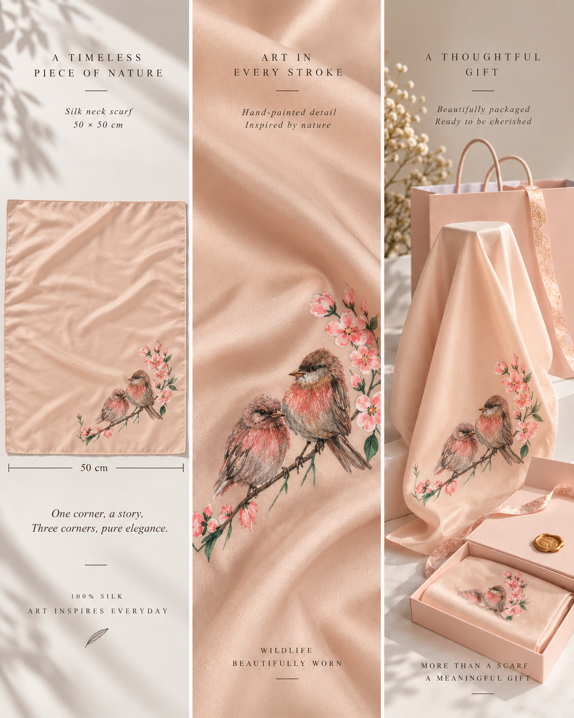 Bahar — Hand-Painted Silk Scarf 50 × 50 cm