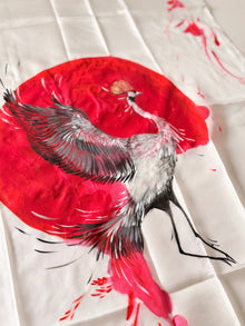 Crane – Weitere Originalansicht der handbemalten Seide